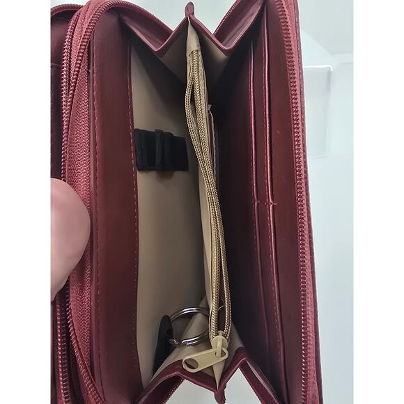Buxton Leather Clutch Wallet Burgundy Zip Around Large Organizer - Picture 5 of 5